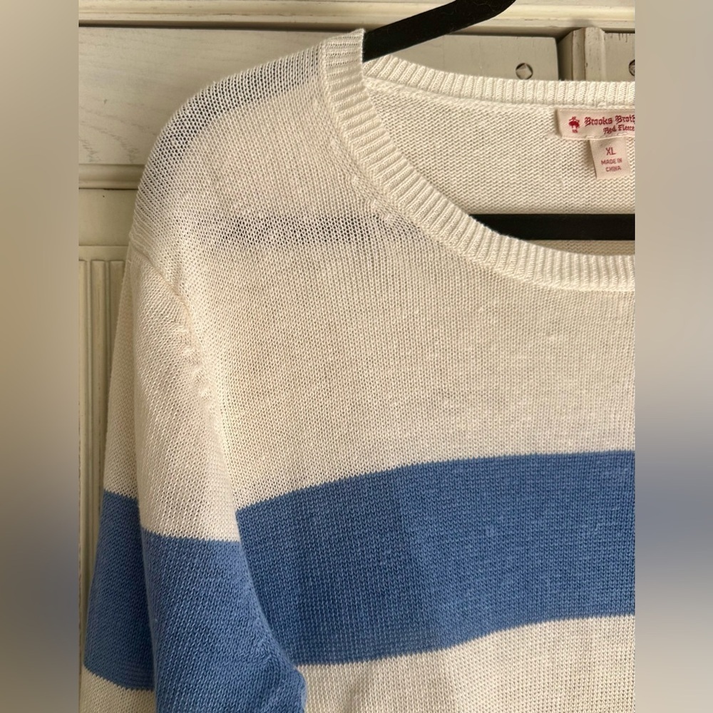 BROOKS BROTHERS Women’s Linen Striped Crewneck Sweater Blue and White XL - Picture 9 of 15